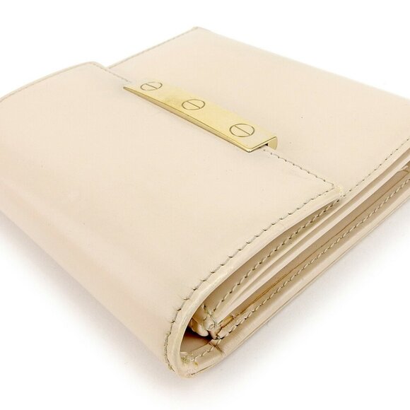 Cartier Three Folded Wallet Love Collection Beige Leather Authentic USED